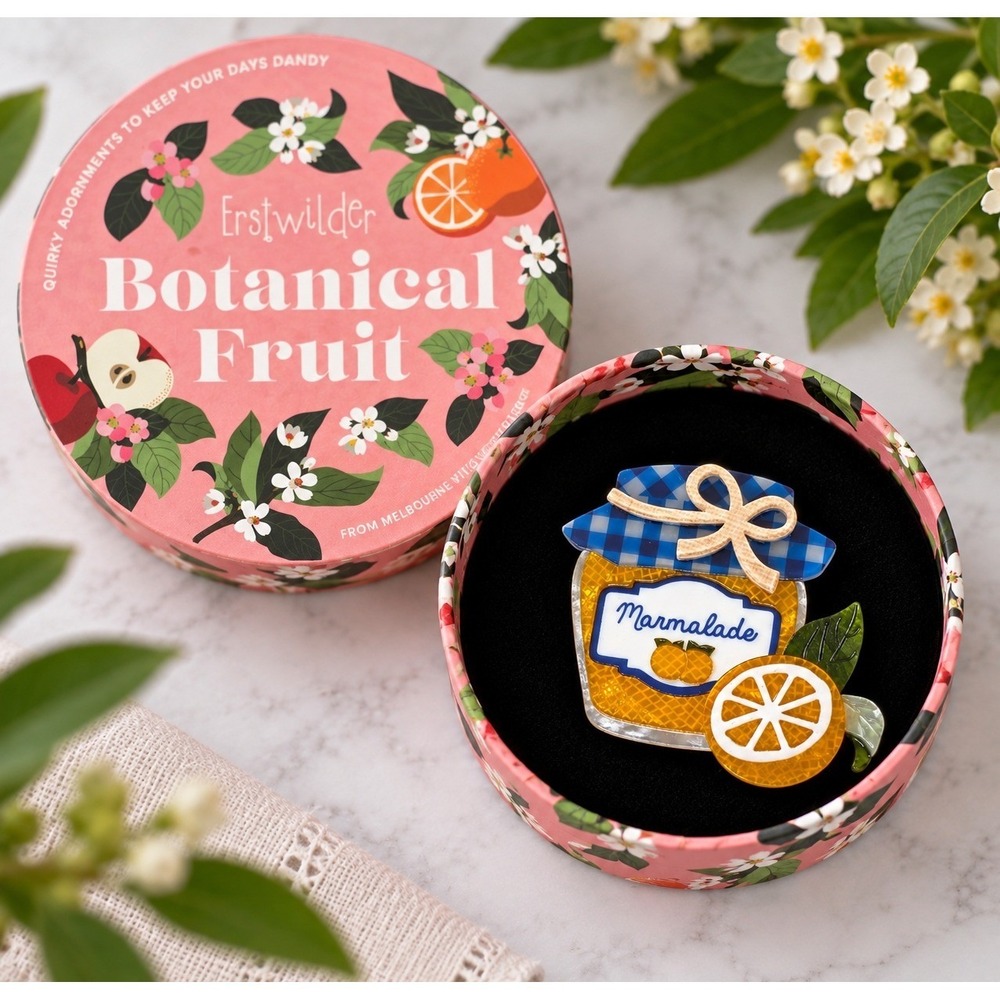 NWT Erstwilder Brooch Paddington's Preference Orange Marmalade Jar Resin Pin